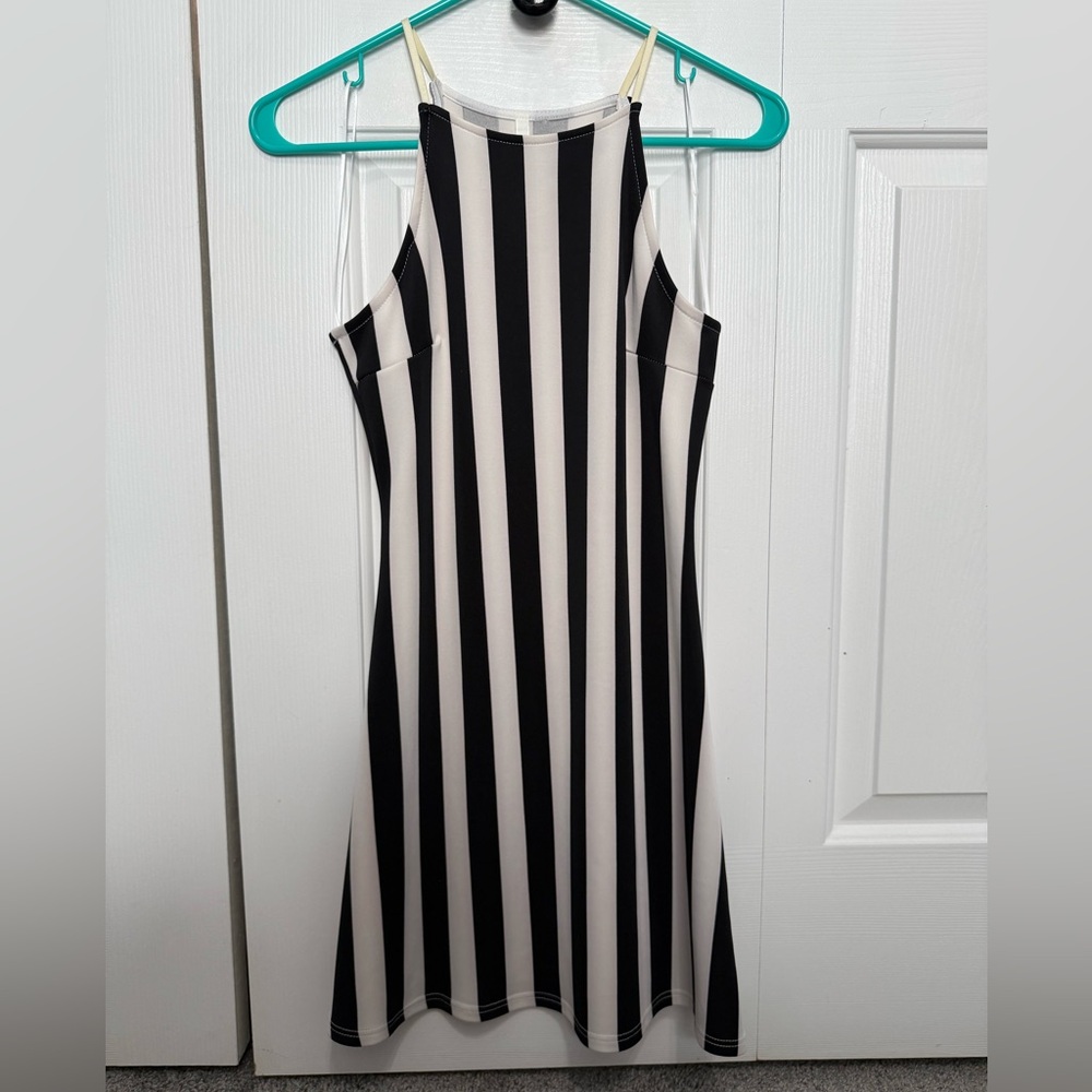Sage Black and White Halter Sheath Midi Dress